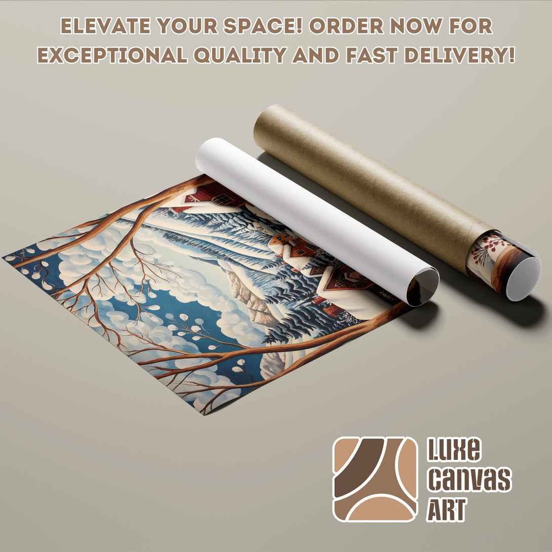 Poster Roll featuring a winter landscape painting in a cool blue and brown palette. Elevate your space!
