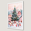 Winter Village Scene Art Poster for Holiday Decor