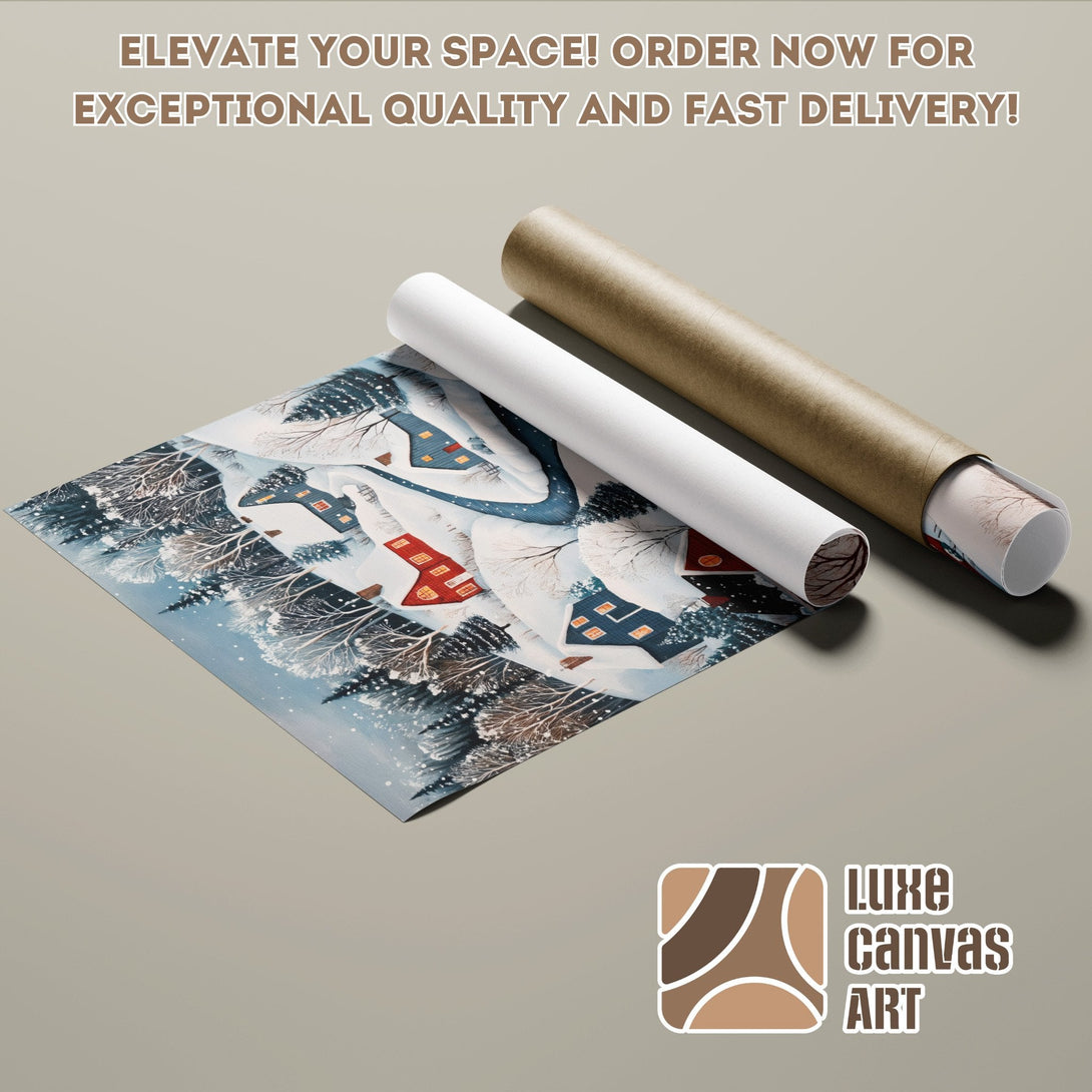 Winter landscape Poster Roll art print in blue, white, and brown tones. Elevate your space!