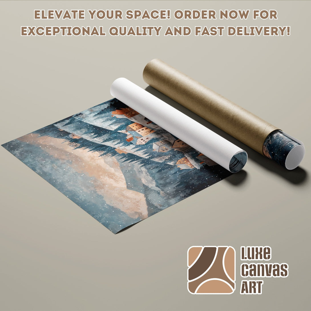 Poster Roll featuring a winter landscape art print in a blue and brown color palette. Order now!