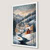 Winter Village Scene Art Poster - Snowy Mountain Landscape Decor