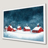 Winter Village Scene Art Poster - Snowy Red Houses Wall Decor