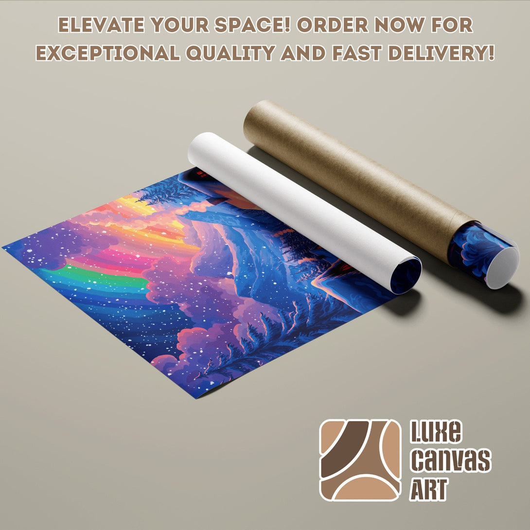 Vibrant Poster Roll art featuring a colorful sky and starry night, perfect for home decor.