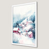 Winter Village Watercolor Art Poster for Christmas Decor