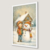 Winter Wonderland Art Poster: Child and Snowman Scene