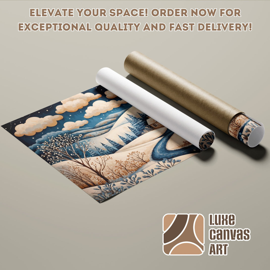 Winter landscape Poster Roll in blue & beige tones. Elevate your decor!