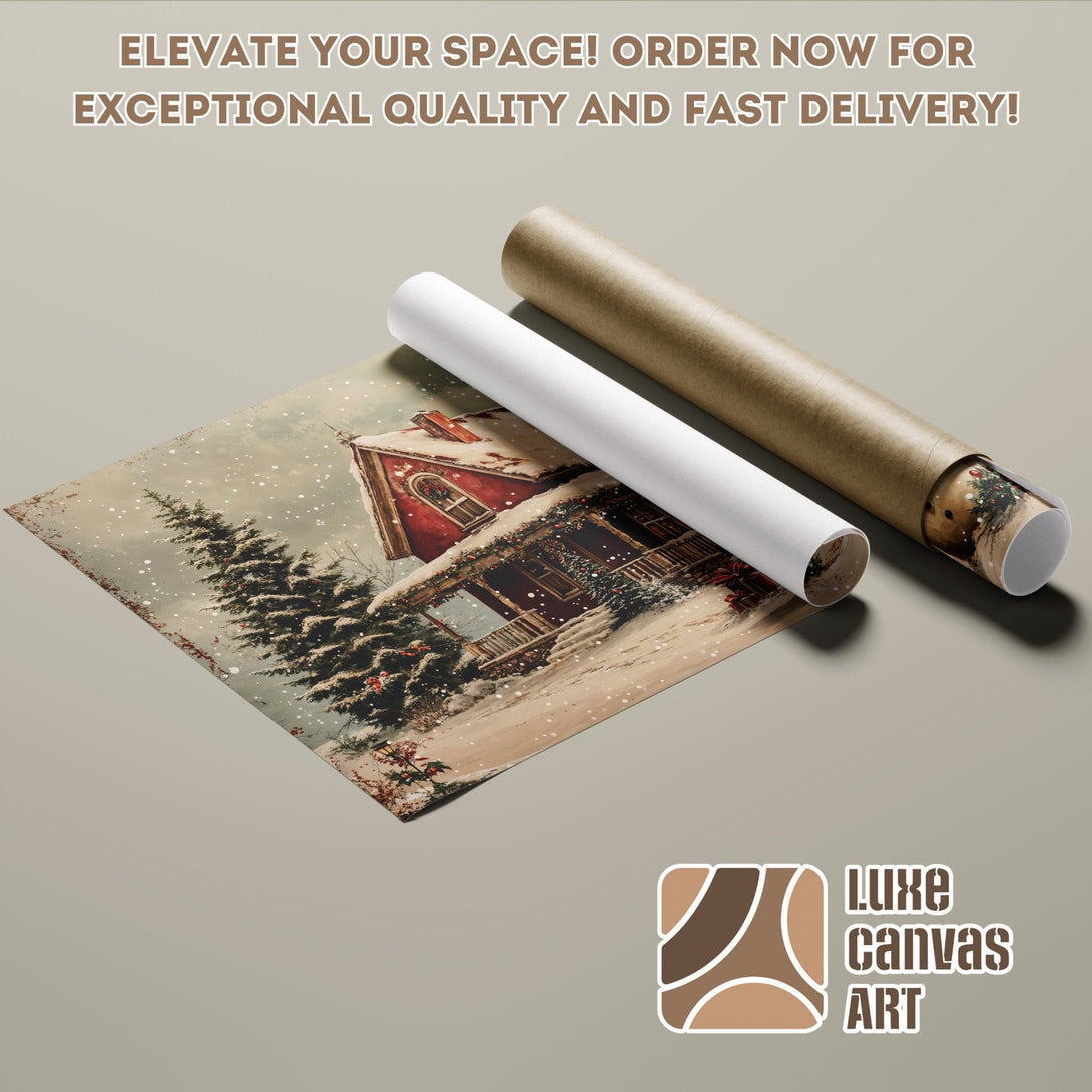 Poster Roll featuring a winter scene, rustic style, with a warm color palette. Order yours today!