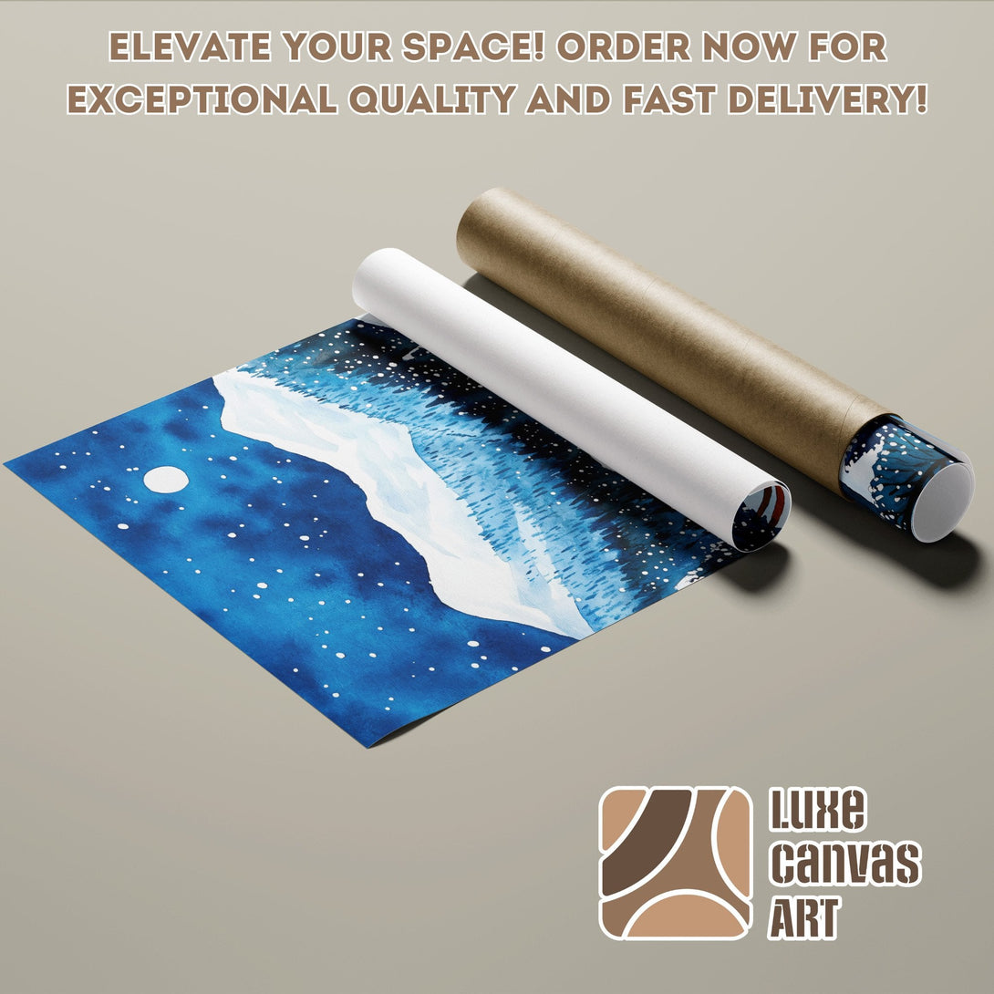 Watercolor winter landscape Poster Roll in blue and white. Elevate your space!