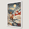 Winter Wonderland Reindeer Scene Art Poster for Holiday Decor