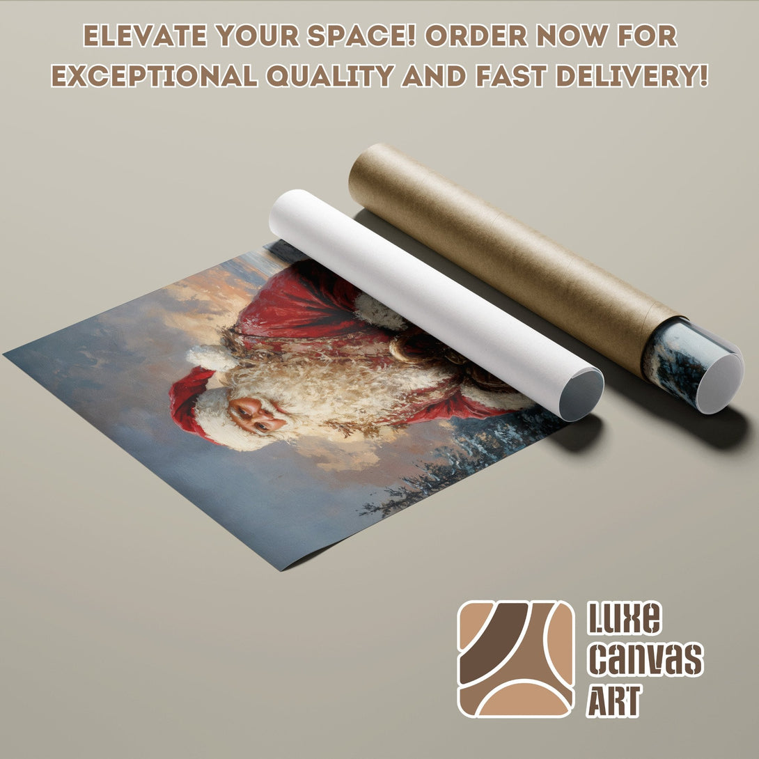 Santa Claus Poster Roll, art print in a warm color palette. Perfect Christmas decor!