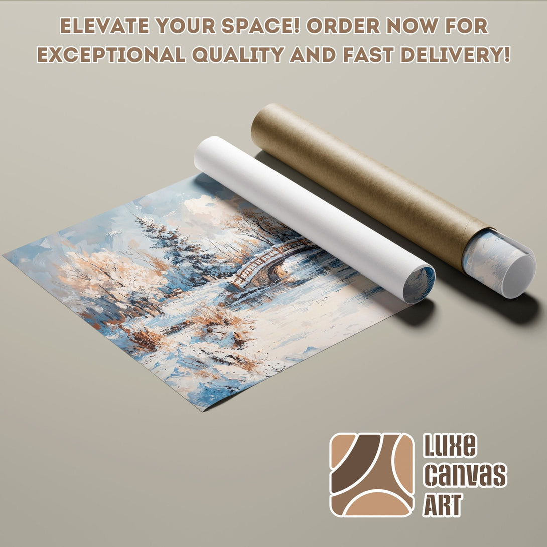 Winter landscape Poster Roll, blue and beige color palette, perfect for home decor.