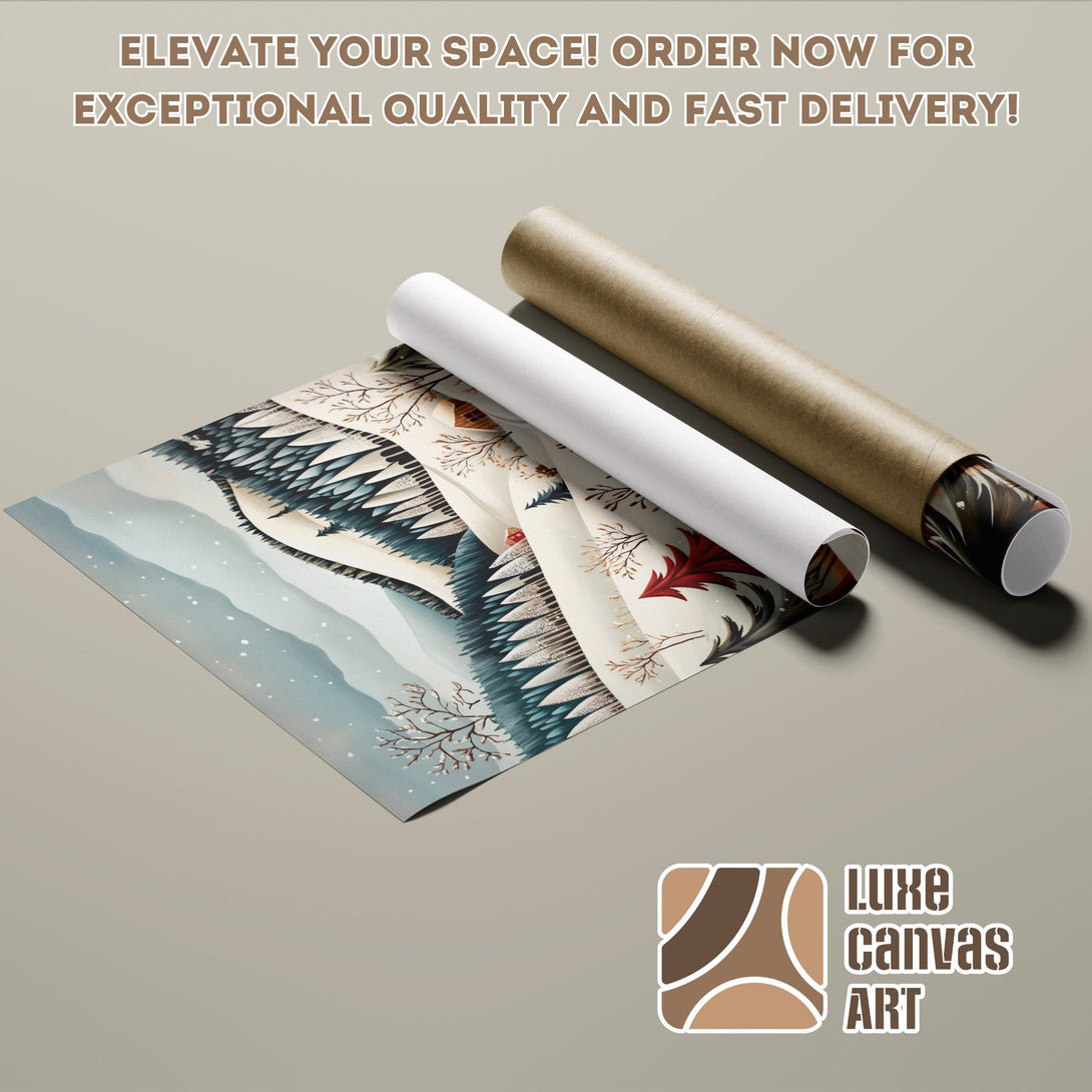 Winter landscape Poster Roll art print, featuring a cool blue and beige color palette.
