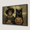 Witch and Black Cat with Pumpkins Canvas Print