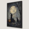 Witch with Cat Under Moon Canvas Print Gothic Art