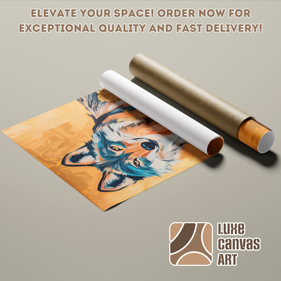 Poster Roll featuring a wolf artwork in a modern style with a warm, earthy color palette. Elevate your space!