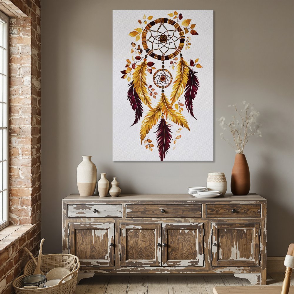 Framed Wall Art: Dreamcatcher print in warm autumnal colors. Perfect boho decor for your dining room. Shop now!