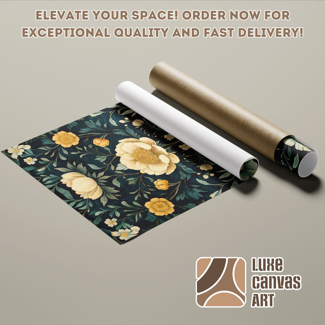 Floral Poster Roll with dark teal, yellow & green color palette. Perfect for home decor! Order your poster today!