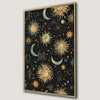 Yellow Sun and Blue Moon Celestial Framed Canvas Print