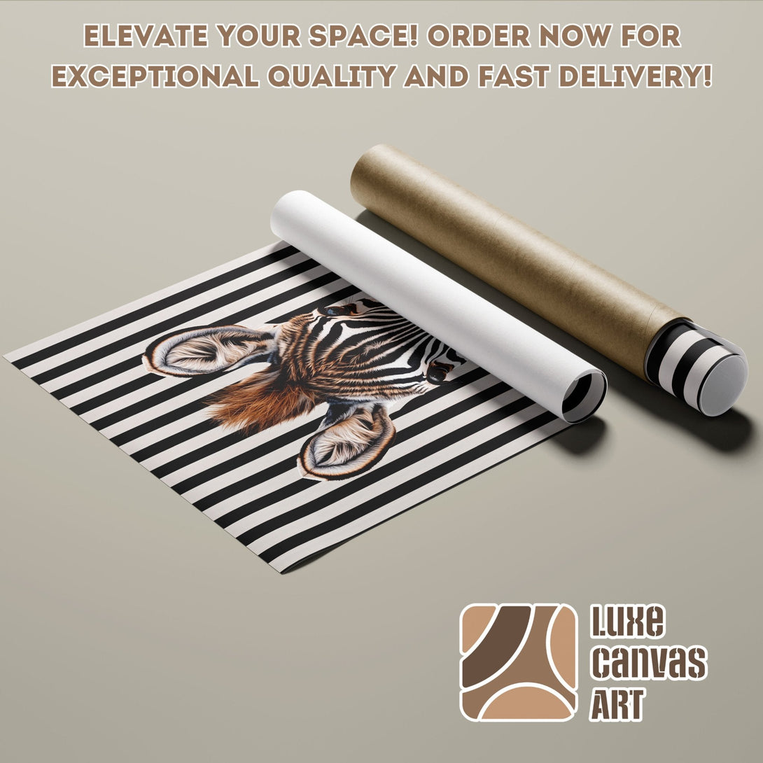 Zebra Poster Roll with black and white stripes and earthy tones. Elevate your space! Order now!