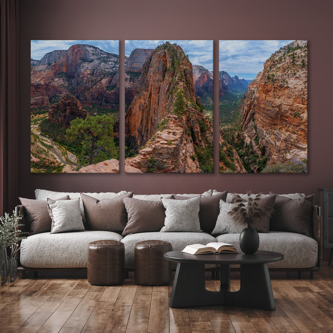 Canvas Print of a stunning mountain landscape in warm earth tones, perfect for adding a touch of nature to your home.