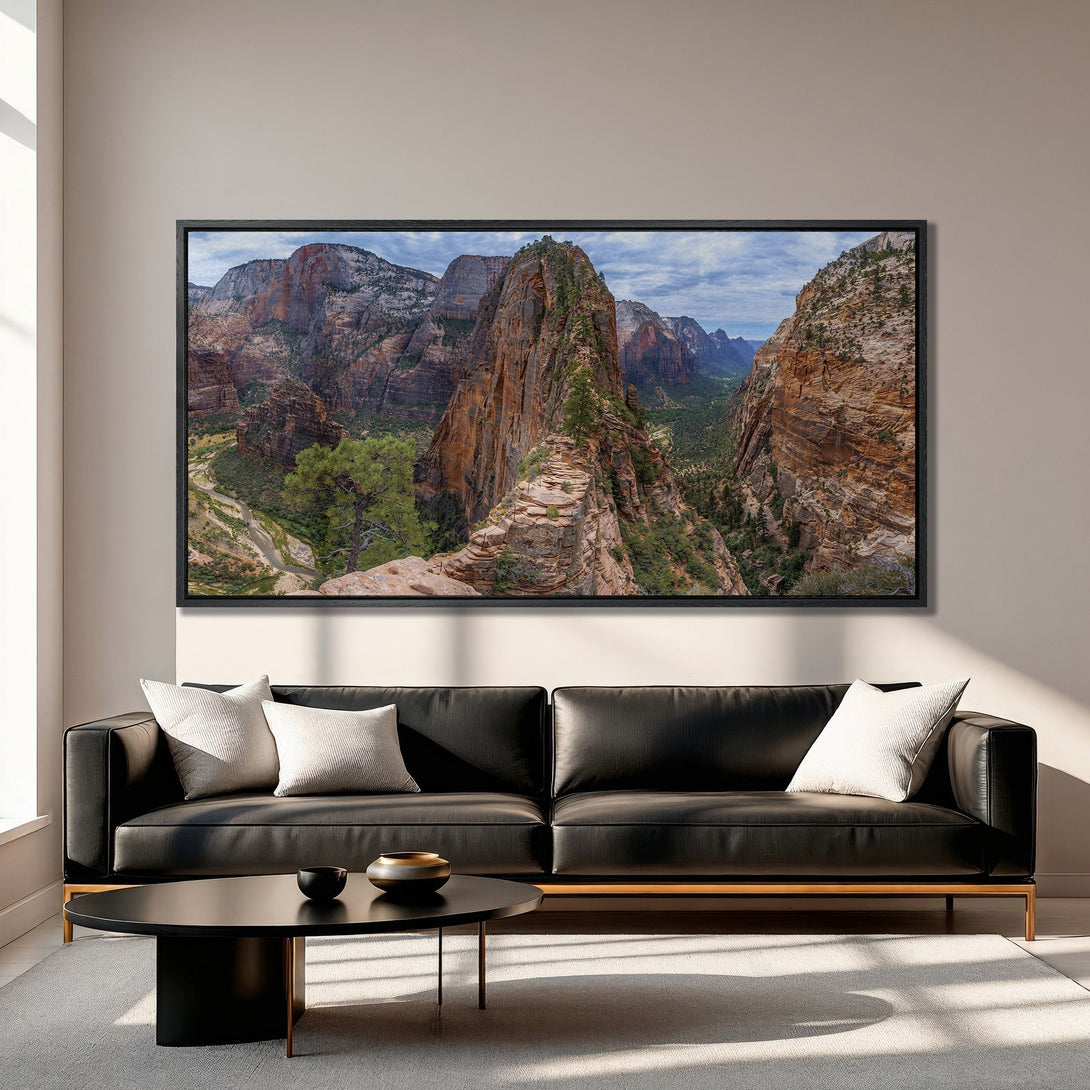 Framed Wall Art of a stunning mountain landscape in warm earth tones. Elevate your space with this nature-inspired Canvas Print.