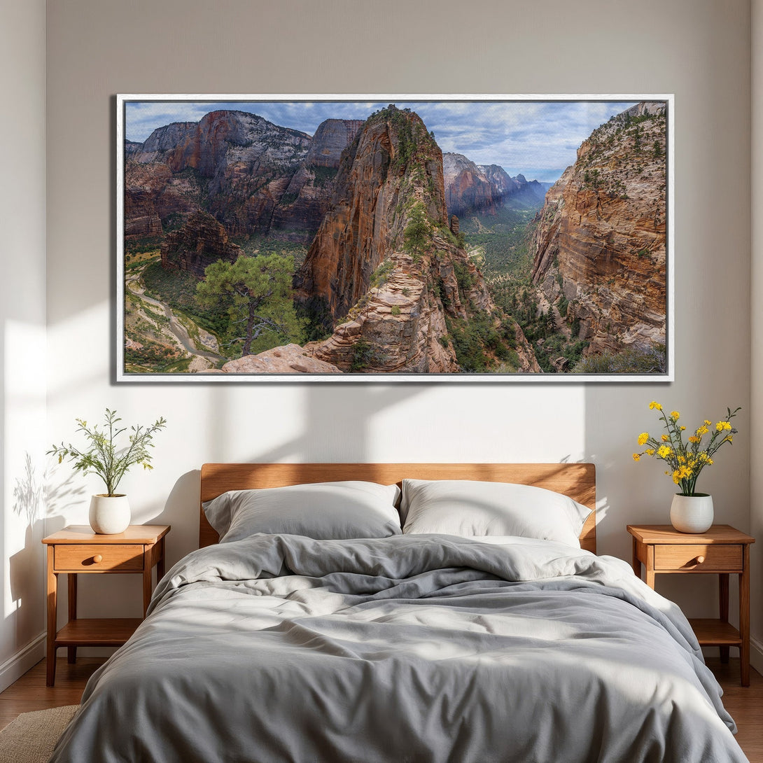 Framed Wall Art of a stunning mountain landscape in warm earth tones. Bring the beauty of nature into your home with this canvas print.