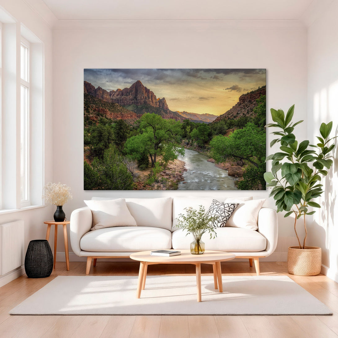 Framed Wall Art: Stunning landscape Canvas Print with vibrant colors. Perfect for adding a touch of nature to your home decor. Warm, inviting color palette.