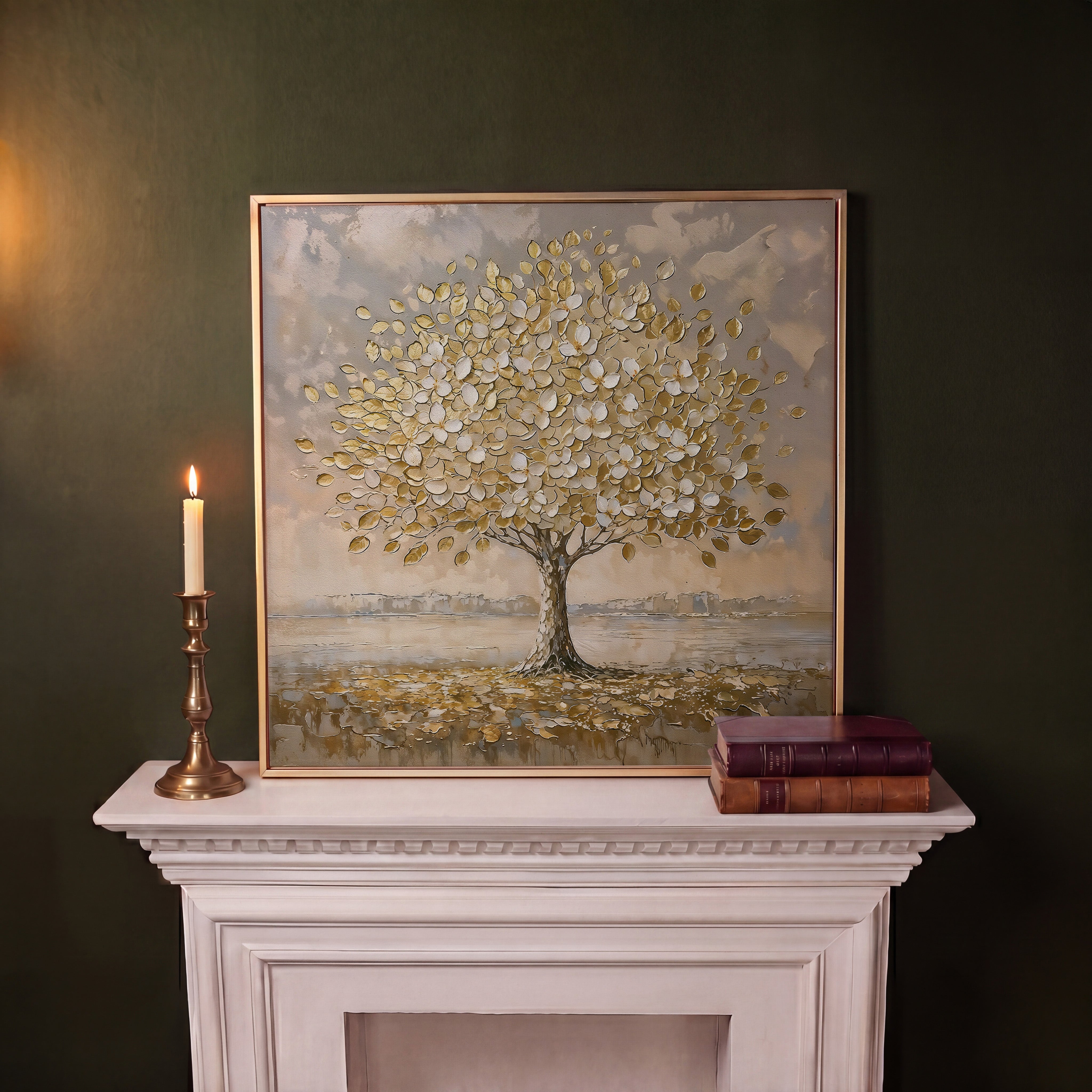 Framed landscape painting on a gallery wall